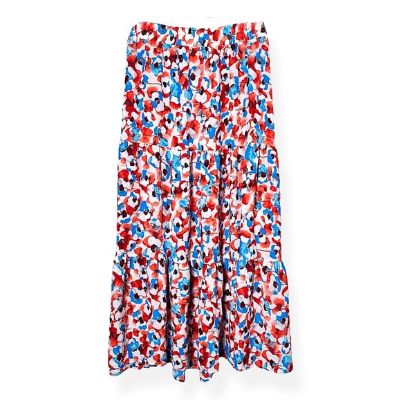 Pioneer Woman Tiered Maxi Skirt Pull On Stretch Waist XL NWT Red White & Blue - Picture 1 of 17